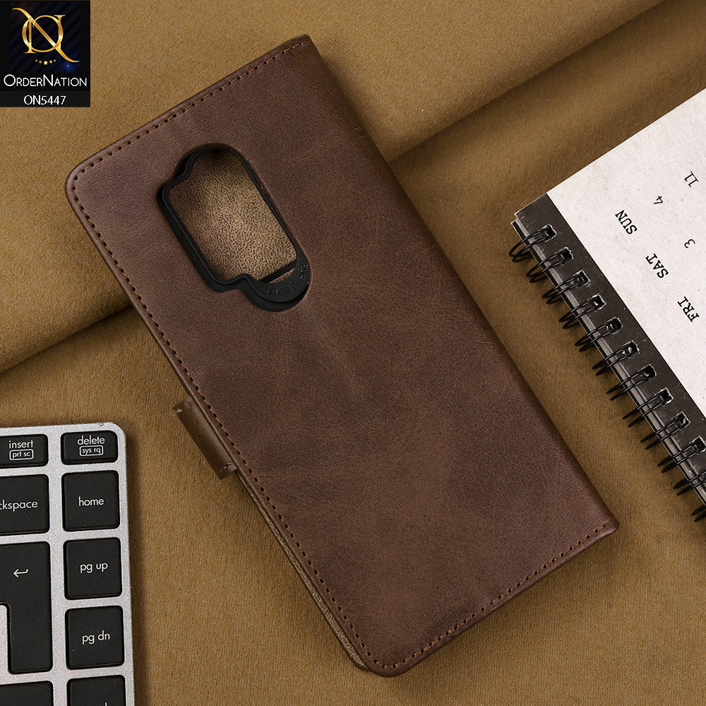 OnePlus 8 Pro Cover - Dark Brown - Premium Leather Megantic Flip Book Covers With Card Holding Option