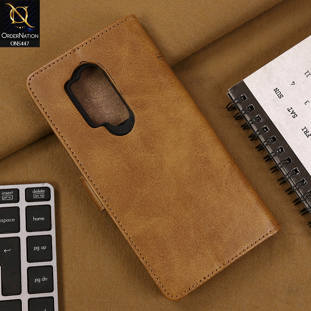 OnePlus 8 Pro Cover - Light Brown - Premium Leather Megantic Flip Book Covers With Card Holding Option