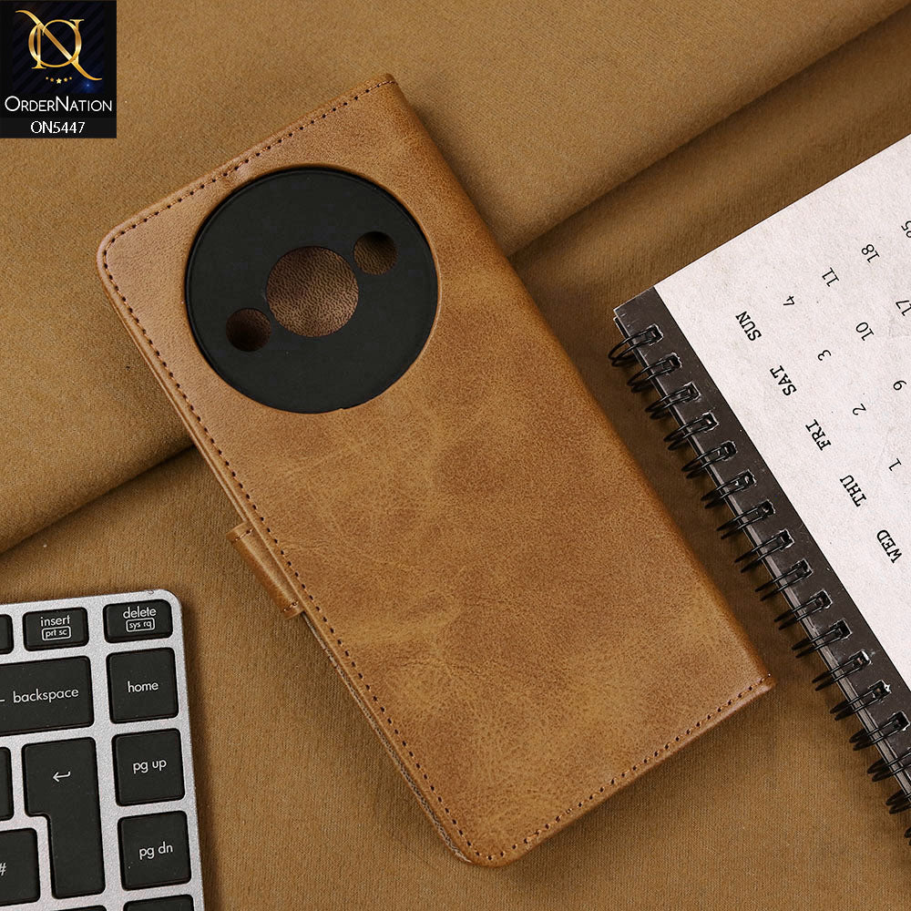Xiaomi Redmi A3 Cover - Light Brown - Premium Leather Megantic Flip Book Covers With Card Holding Option