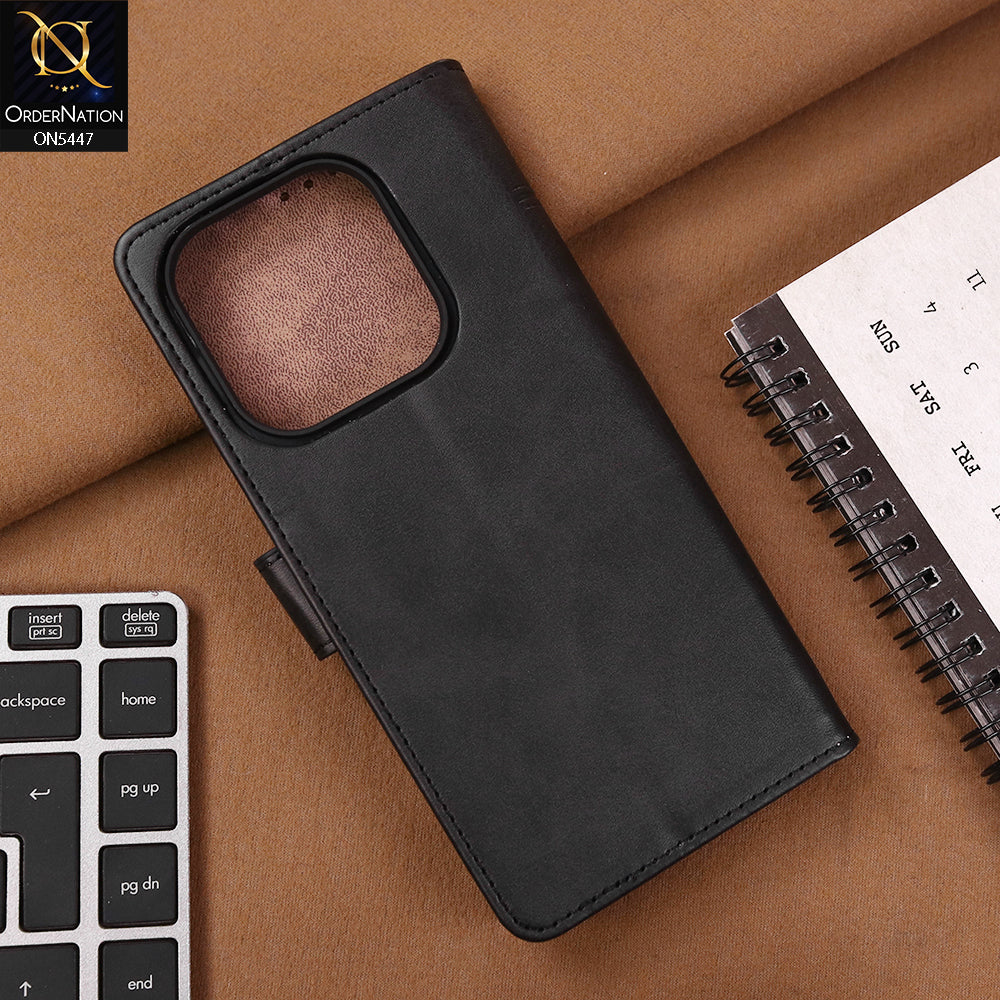 Xiaomi Redmi Note 14 Cover - Black - Premium Leather Megantic Flip Book Covers With Card Holding Option