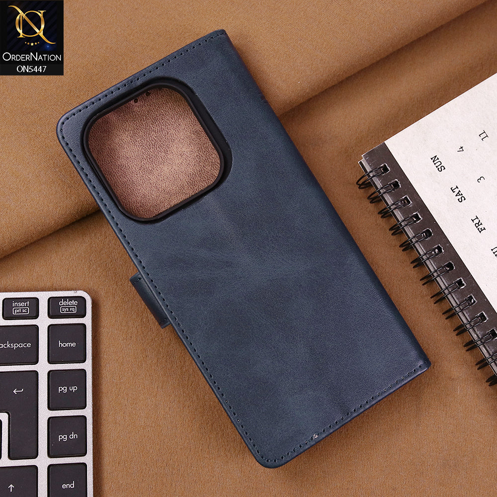 Xiaomi Redmi Note 14 Cover - Blue - Premium Leather Megantic Flip Book Covers With Card Holding Option