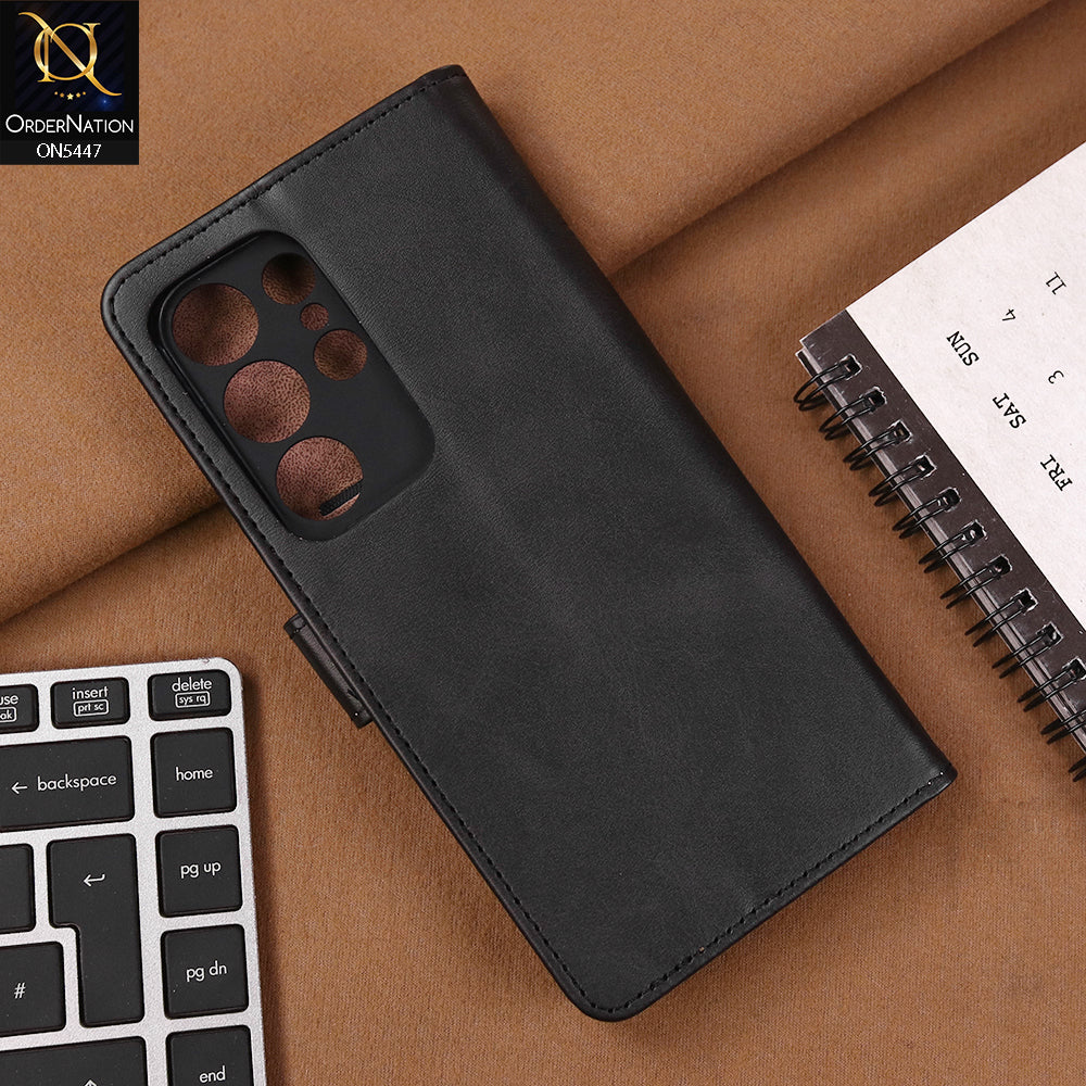 Samsung Galaxy S24 Ultra Cover - Black - Premium Leather Megantic Flip Book Covers With Card Holding Option - Futurestore.pk