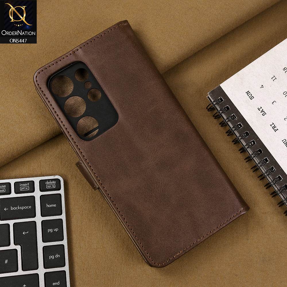 Samsung Galaxy S24 Ultra Cover - Dark Brown - Premium Leather Megantic Flip Book Covers With Card Holding Option - Futurestore.pk