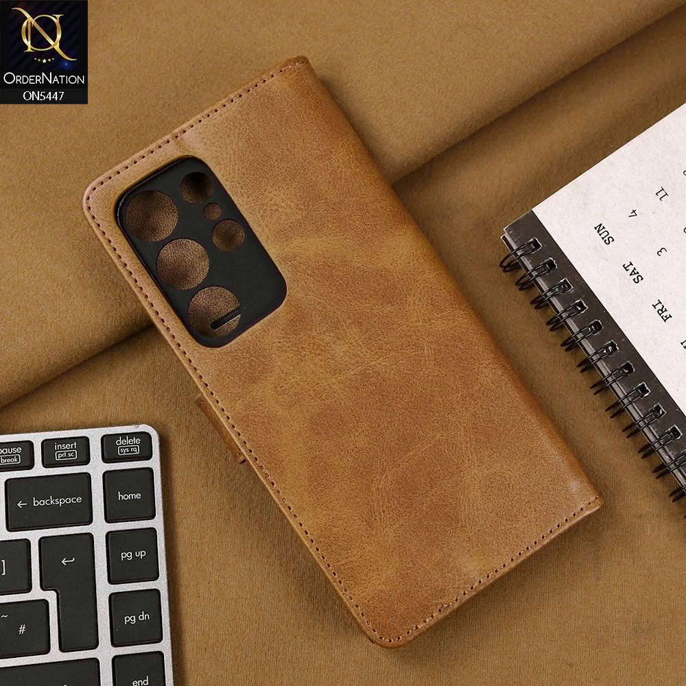 Samsung Galaxy S24 Ultra Cover - Light Brown - Premium Leather Megantic Flip Book Covers With Card Holding Option - Futurestore.pk