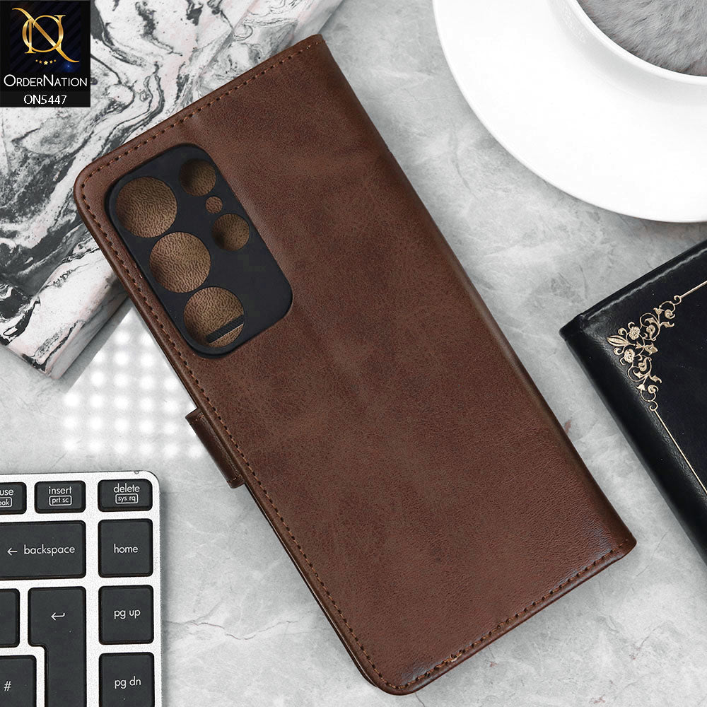 Samsung Galaxy S25 Ultra Cover - Dark Brown - Premium Leather Megantic Flip Book Covers With Card Holding Option