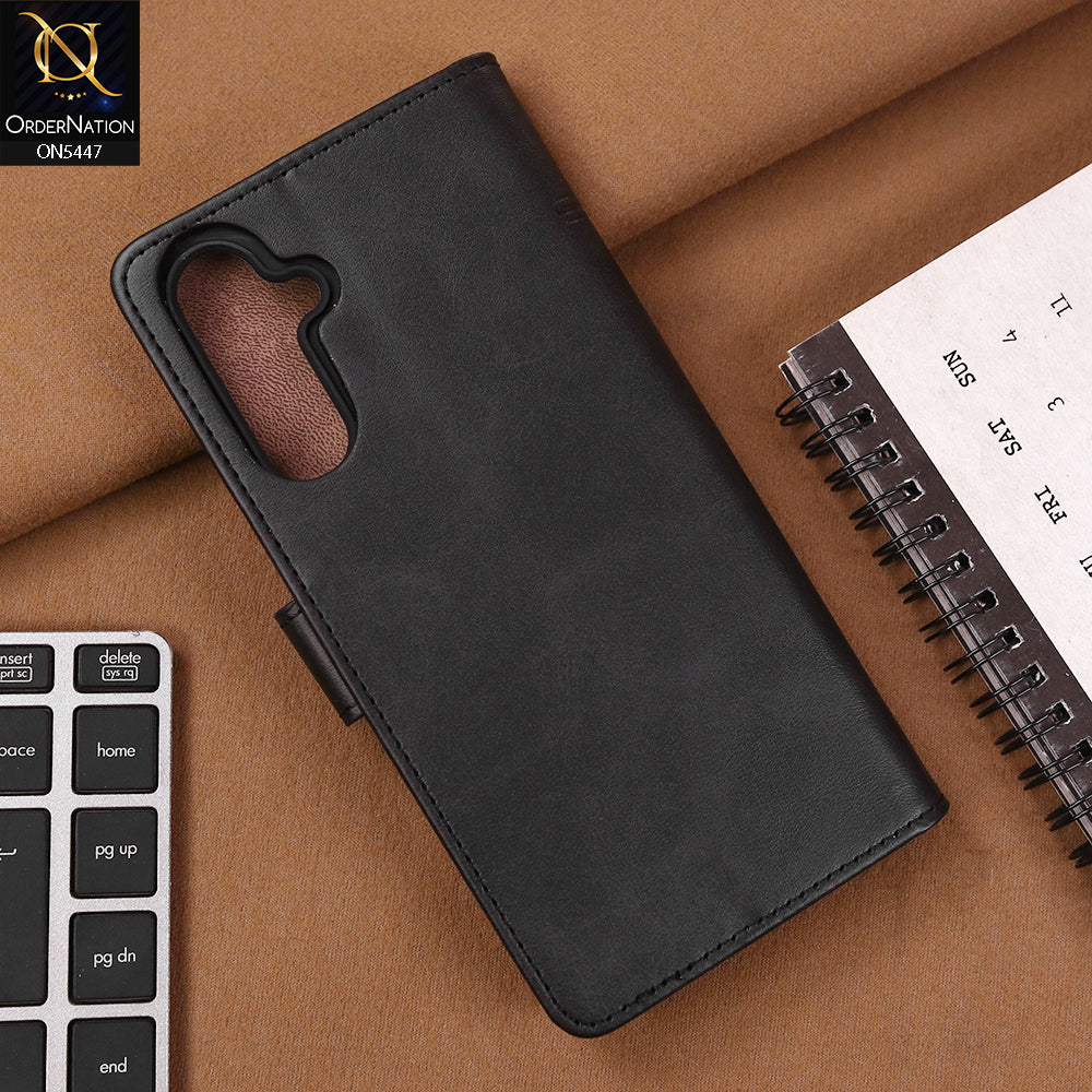Samsung Galaxy A16 Cover - Black - Premium Leather Megantic Flip Book Covers With Card Holding Option