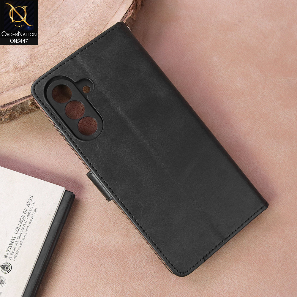 Samsung Galaxy A17 Cover - Black - Premium Leather Megantic Flip Book Covers With Card Holding Option