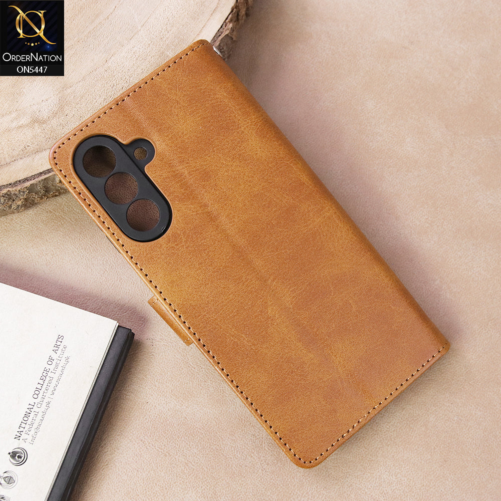Samsung Galaxy A17 Cover - Light Brown - Premium Leather Megantic Flip Book Covers With Card Holding Option