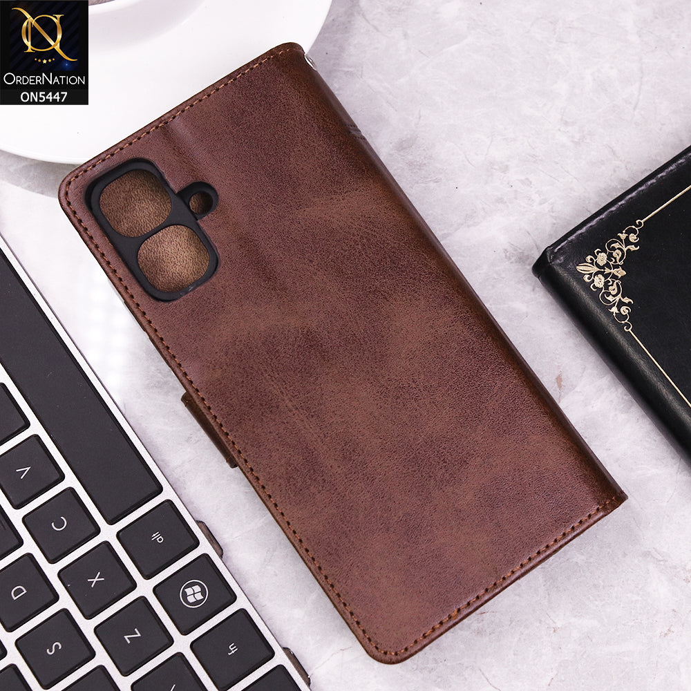 Infinix Smart 10 Cover - Dark Brown - Premium Leather Megantic Flip Book Covers With Card Holding Option