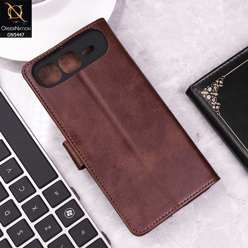 Infinix Smart 10 Plus Cover - Dark Brown - Premium Leather Megantic Flip Book Covers With Card Holding Option