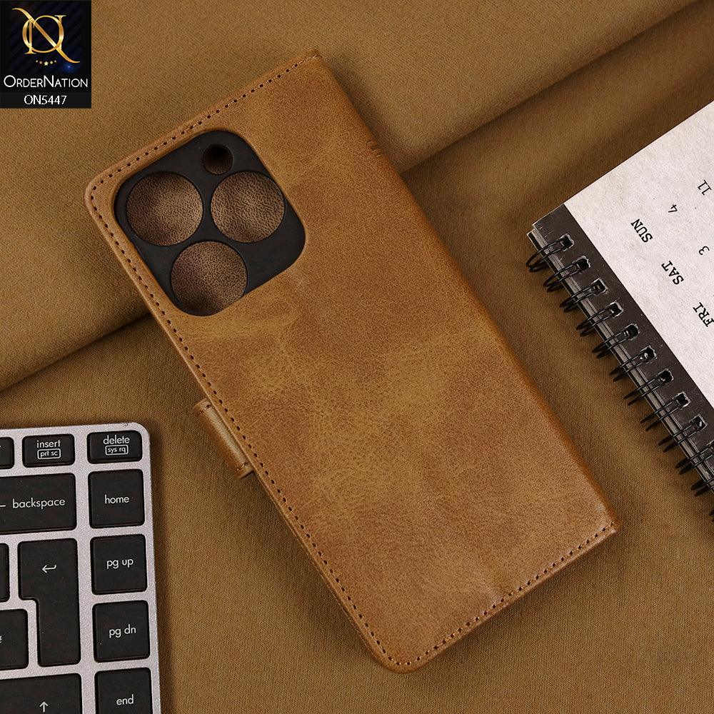 Tecno Pop 8 Cover - Light Brown - Premium Leather Megantic Flip Book Covers With Card Holding Option