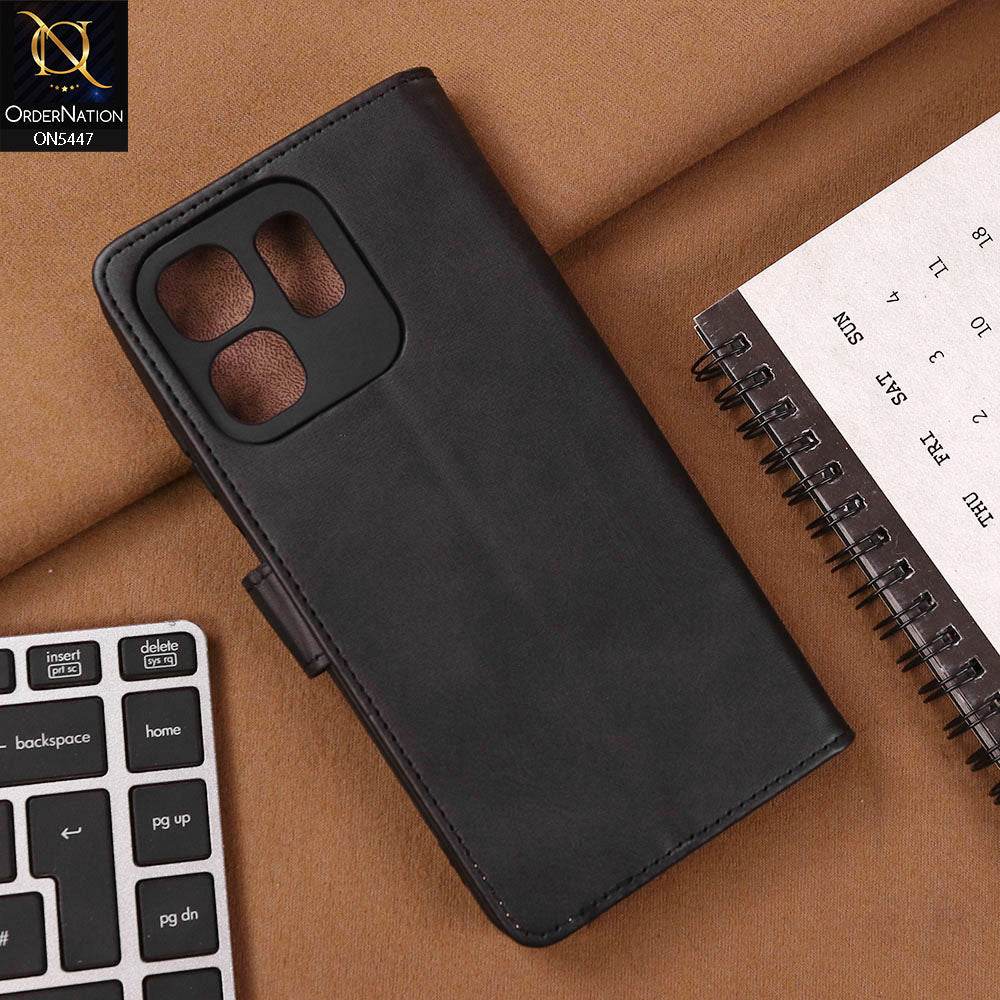 Infinix Smart 9 HD Cover - Black - Premium Leather Megantic Flip Book Covers With Card Holding Option - Futurestore.pk