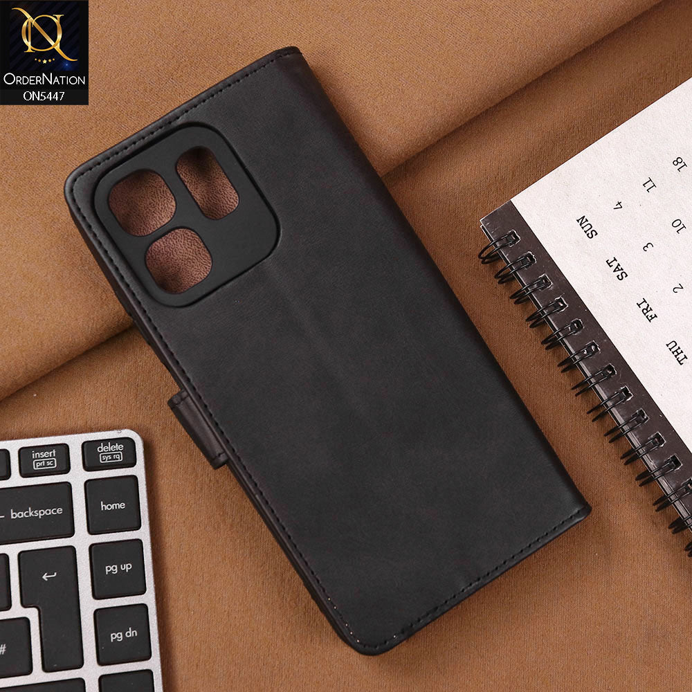 Infinix Smart 9 Cover - Black - Premium Leather Megantic Flip Book Covers With Card Holding Option