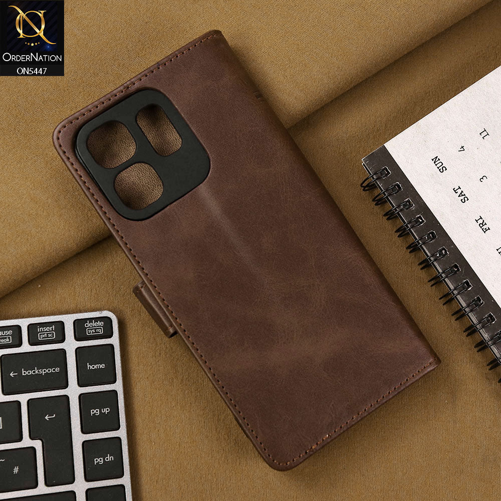 Infinix Smart 9 Cover - Dark Brown - Premium Leather Megantic Flip Book Covers With Card Holding Option