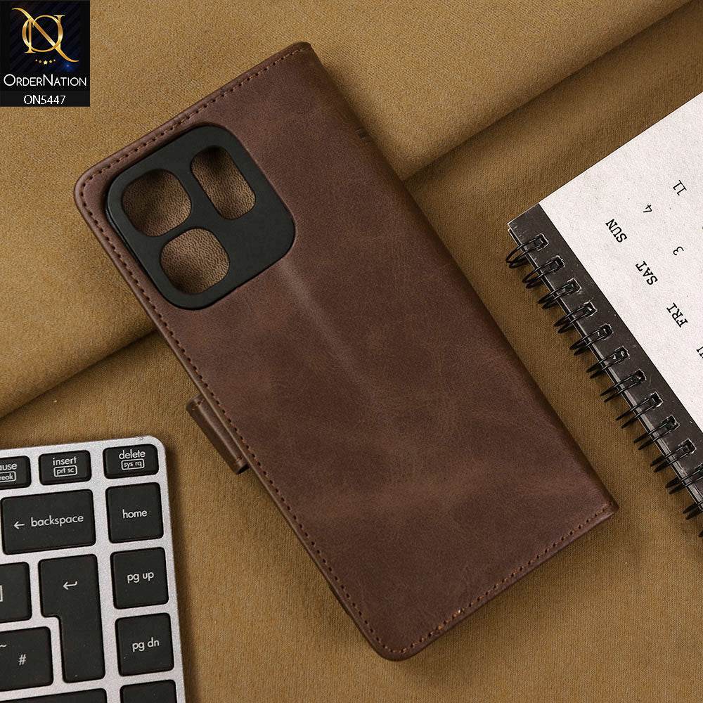 Infinix Smart 9 HD Cover - Dark Brown - Premium Leather Megantic Flip Book Covers With Card Holding Option - Futurestore.pk