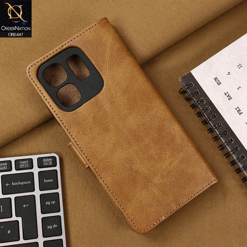 Infinix Smart 9 HD Cover - Light Brown - Premium Leather Megantic Flip Book Covers With Card Holding Option - Futurestore.pk