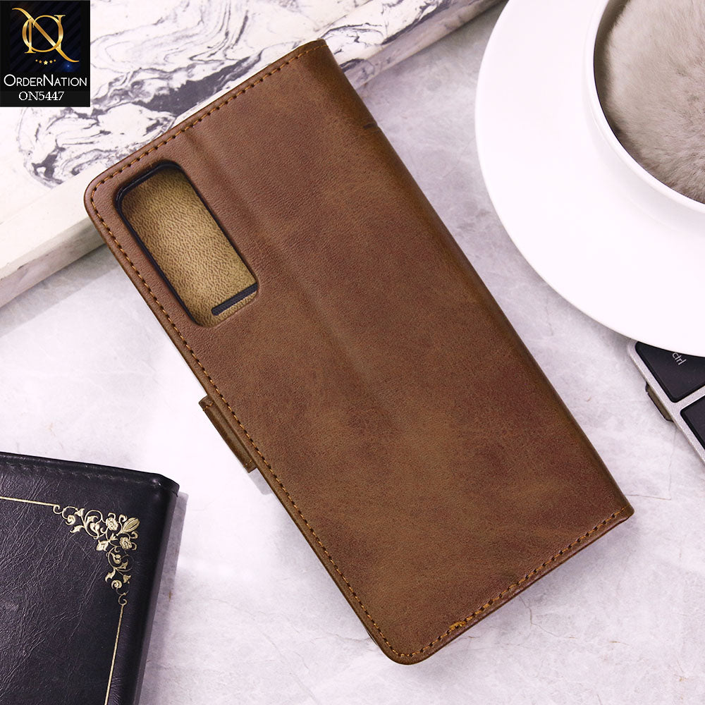Vivo V20 SE Cover - Dark Brown - Premium Leather Megantic Flip Book Covers With Card Holding Option