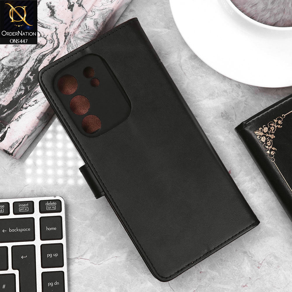 Vivo V29e Cover - Black - Premium Leather Megantic Flip Book Covers With Card Holding Option