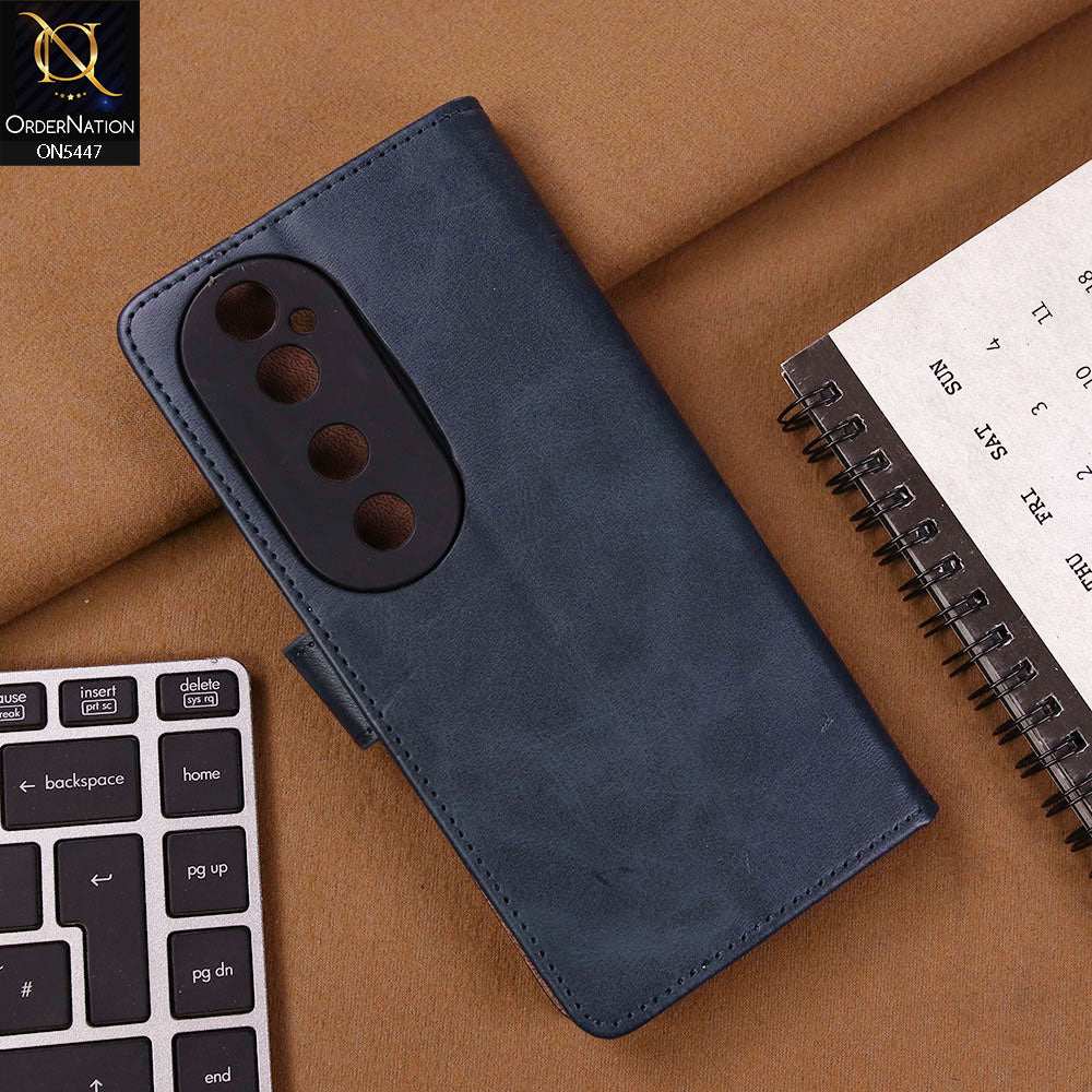 Vivo V40 Pro Cover - Blue - Premium Leather Megantic Flip Book Covers With Card Holding Option
