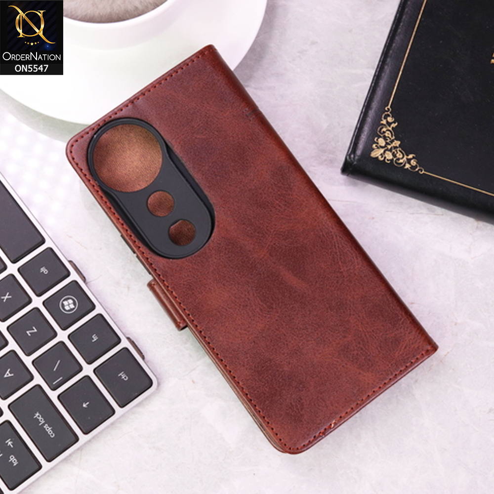 Vivo V40 Cover - Dark Brown - Premium Leather Megantic Flip Book Covers With Card Holding Option