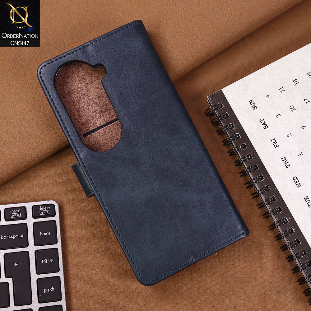Vivo V40e Cover - Blue - Premium Leather Megantic Flip Book Covers With Card Holding Option
