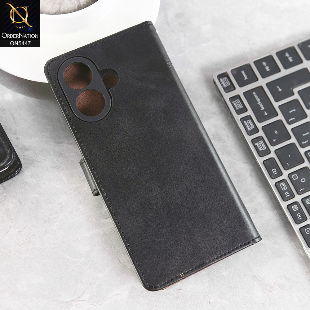 VIVO V60 Lite Cover - Black - Premium Leather Megantic Flip Book Covers With Card Holding Option