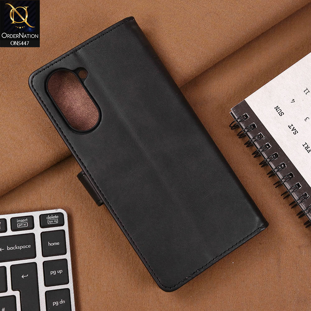 Vivo Y03 Cover - Black - Premium Leather Megantic Flip Book Covers With Card Holding Option