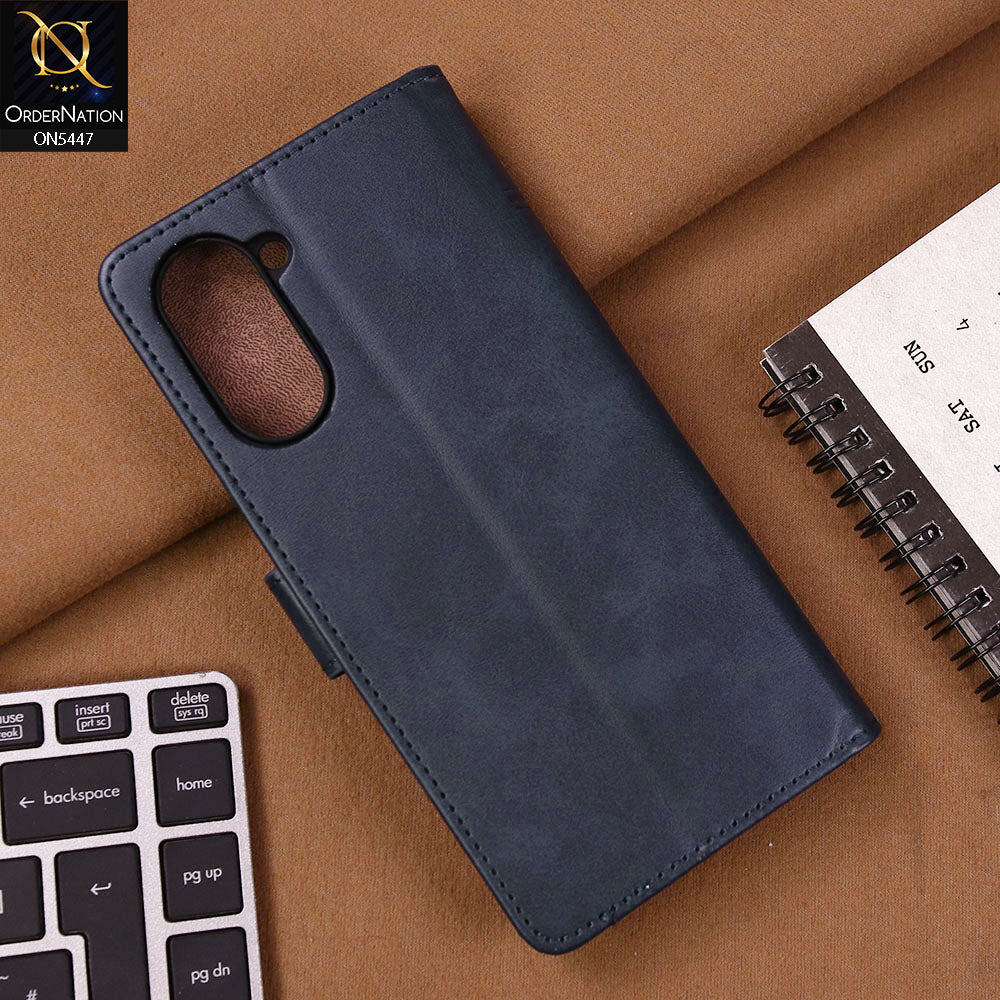 Vivo Y18 Cover - Blue - Premium Leather Megantic Flip Book Covers With Card Holding Option