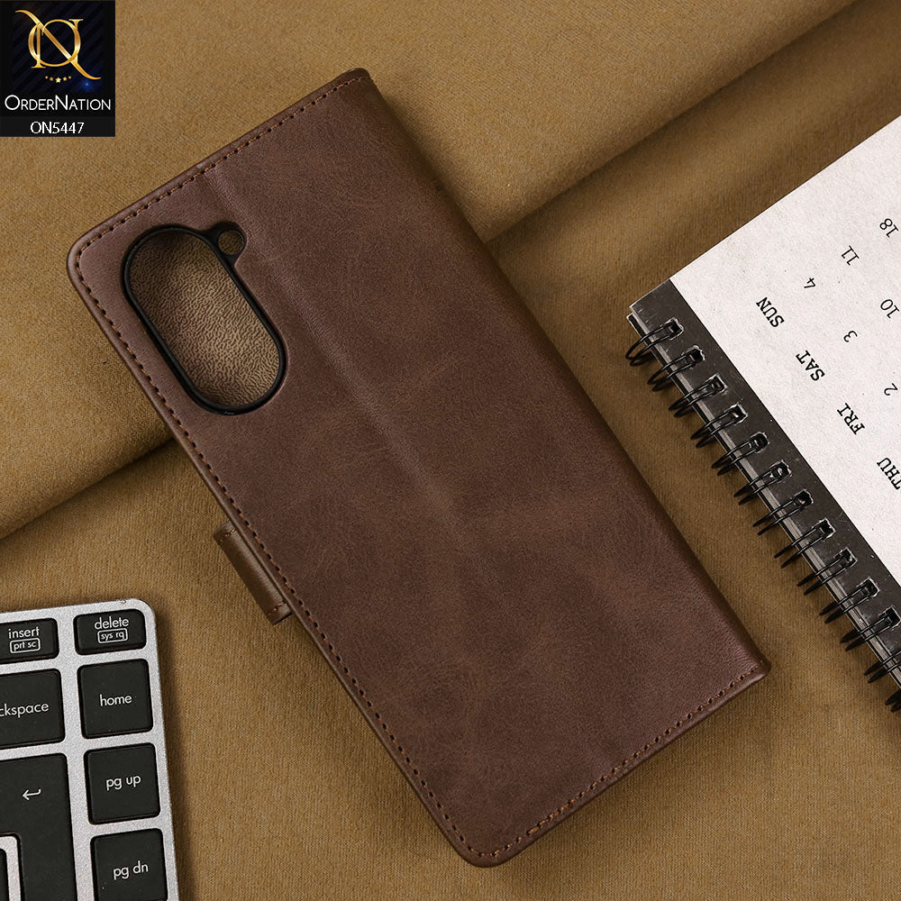 Vivo Y18 Cover - Dark Brown - Premium Leather Megantic Flip Book Covers With Card Holding Option