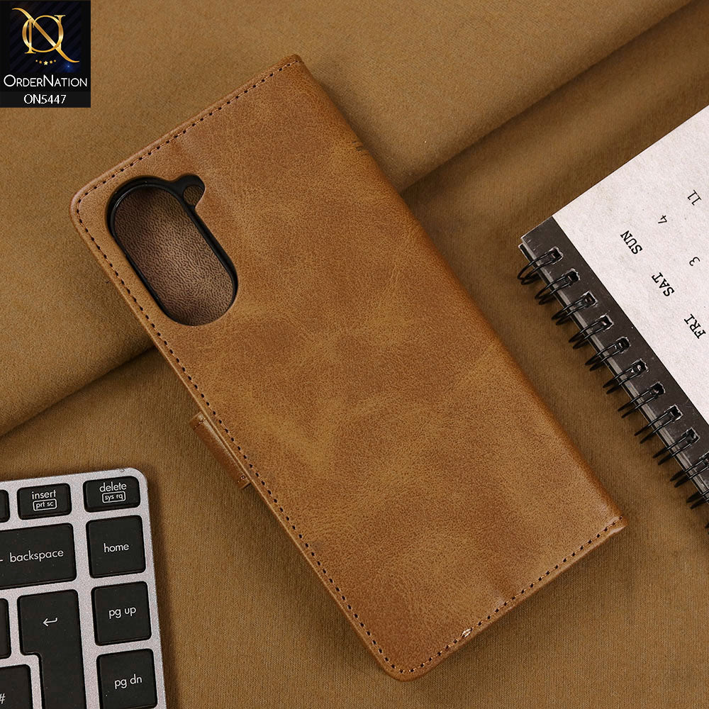 Vivo Y18 Cover - Light Brown - Premium Leather Megantic Flip Book Covers With Card Holding Option