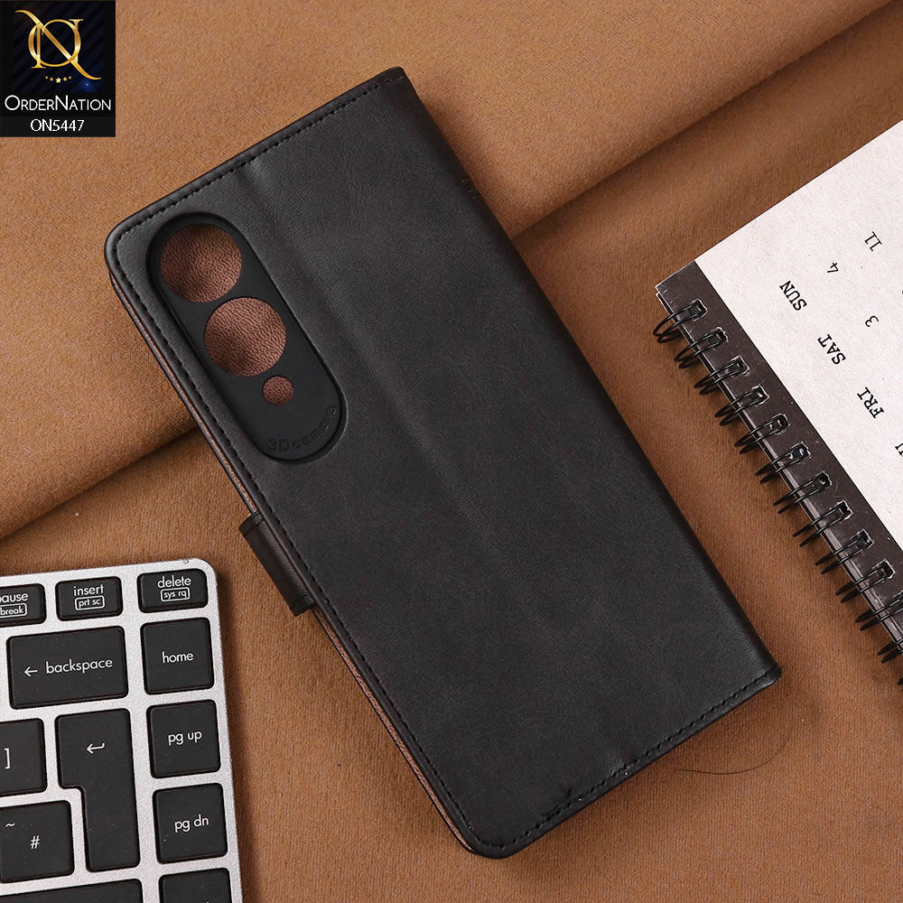 Vivo Y17s Cover - Black - Premium Leather Megantic Flip Book Covers With Card Holding Option