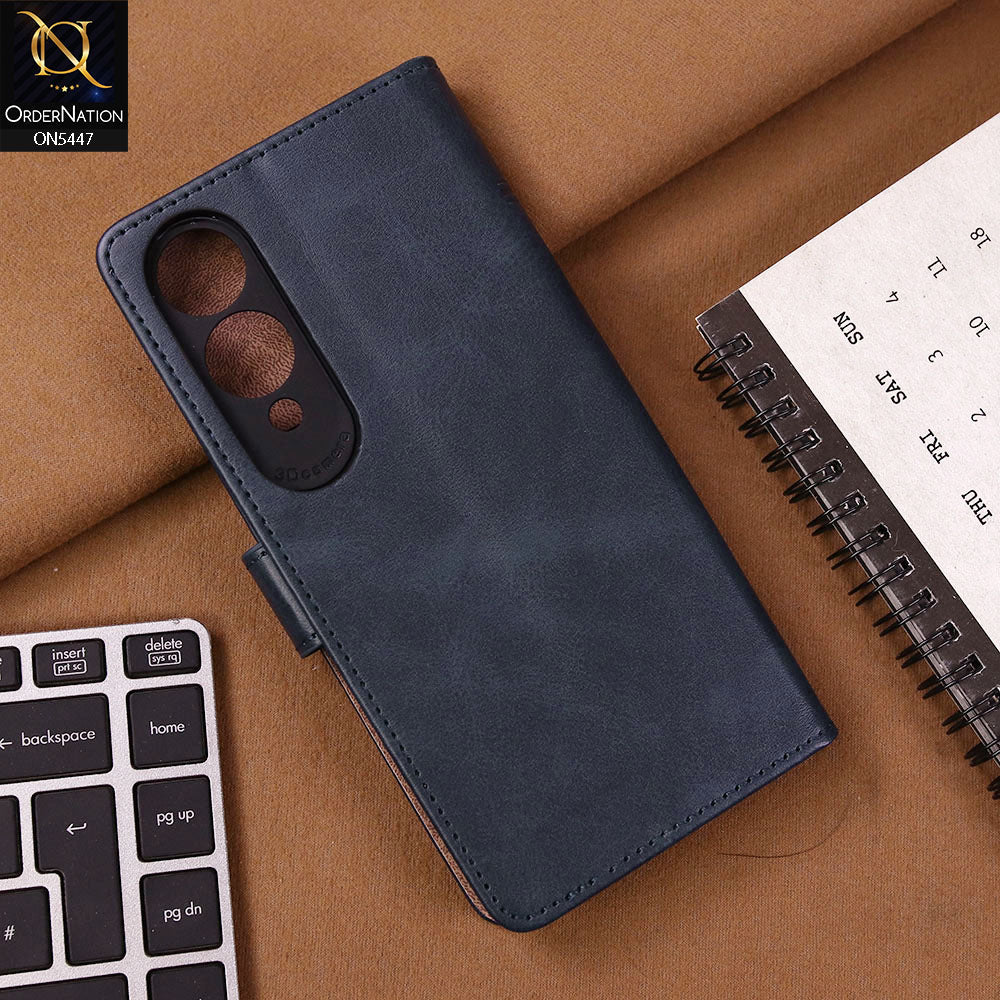 Vivo Y17s Cover - Blue - Premium Leather Megantic Flip Book Covers With Card Holding Option