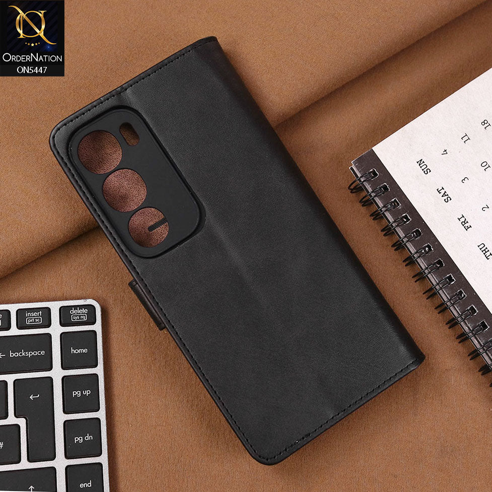 Vivo Y19s Cover - Black - Premium Leather Megantic Flip Book Covers With Card Holding Option