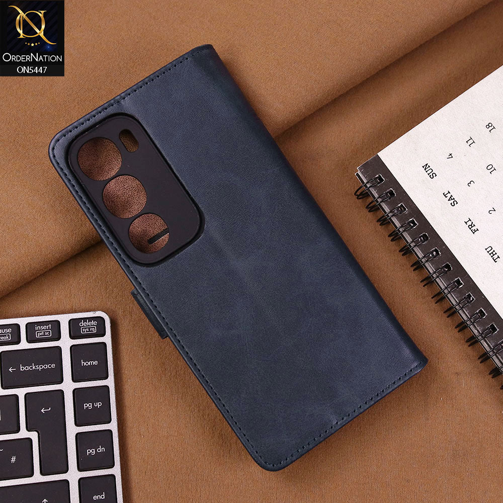 Vivo Y19s Cover - Blue - Premium Leather Megantic Flip Book Covers With Card Holding Option