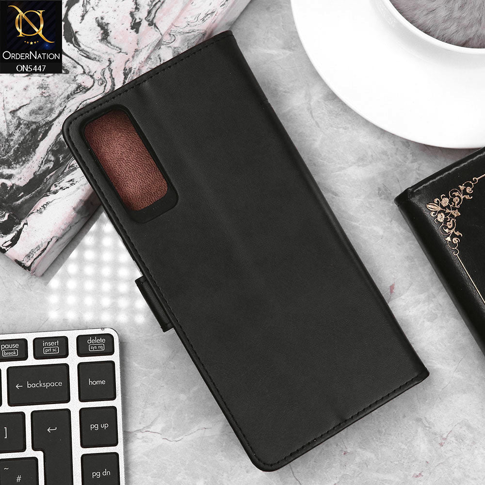 Vivo Y20a Cover - Black - Premium Leather Megantic Flip Book Covers With Card Holding Option