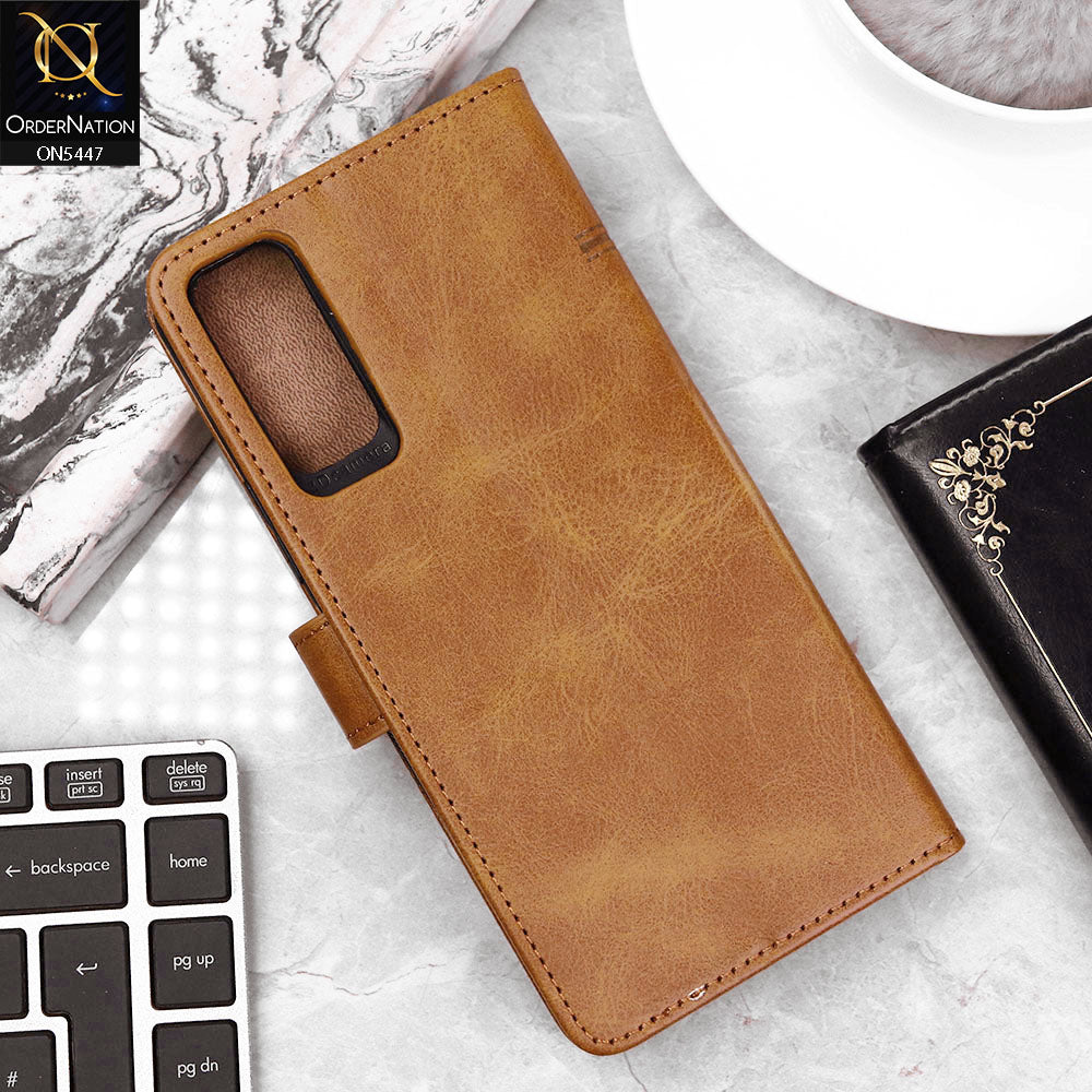 Vivo Y20a Cover - Light Brown - Premium Leather Megantic Flip Book Covers With Card Holding Option