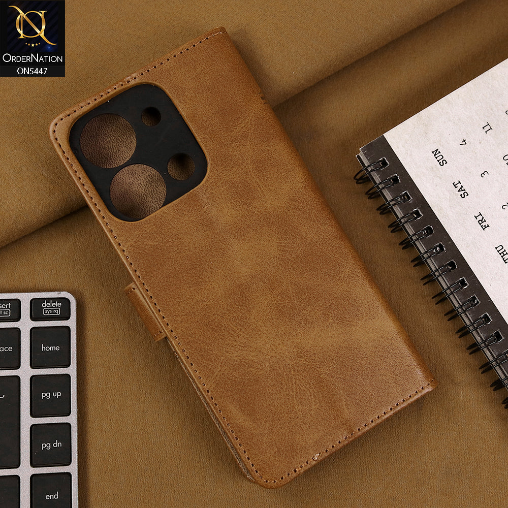 Vivo Y27s Cover - Light Brown - Premium Leather Megantic Flip Book Covers With Card Holding Option