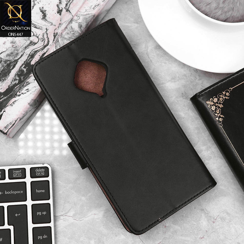 Vivo S1 Pro Cover - Black - Premium Leather Megantic Flip Book Covers With Card Holding Option