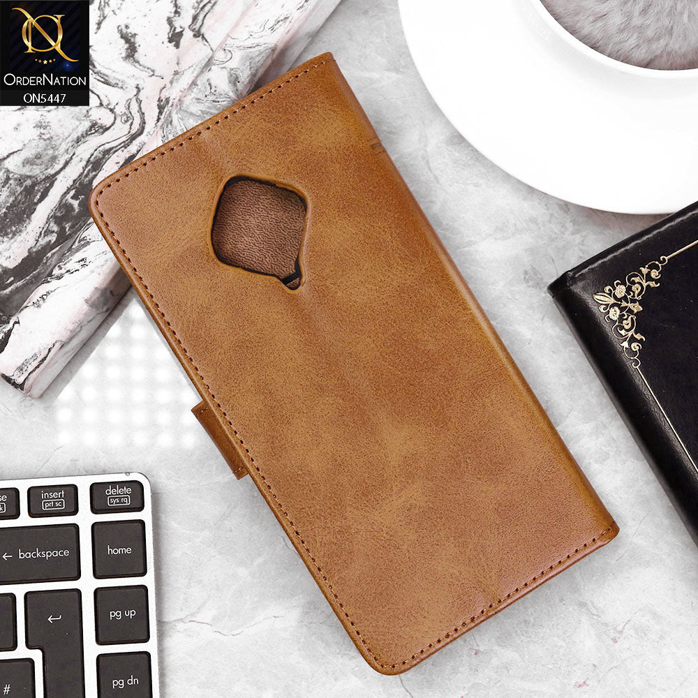 Vivo S1 Pro Cover - Light Brown - Premium Leather Megantic Flip Book Covers With Card Holding Option