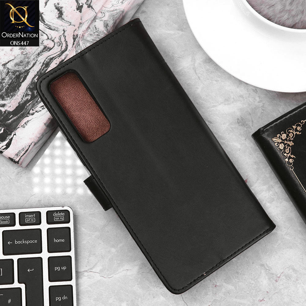 Vivo Y53s 4G Cover - Black - Premium Leather Megantic Flip Book Covers With Card Holding Option