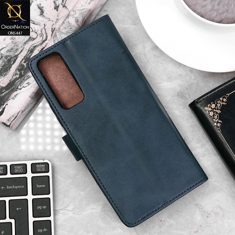 Vivo Y53s 4G Cover - Blue - Premium Leather Megantic Flip Book Covers With Card Holding Option