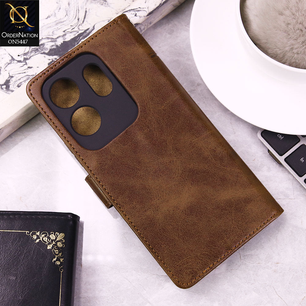 Infinix Zero 30 4G Cover - Dark Brown - Premium Leather Megantic Flip Book Covers With Card Holding Option