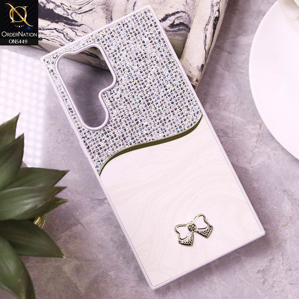 Samsung Galaxy S24 Ultra Cover - White - Shiny Glitter Bling Texture Soft Case - Futurestore.pk