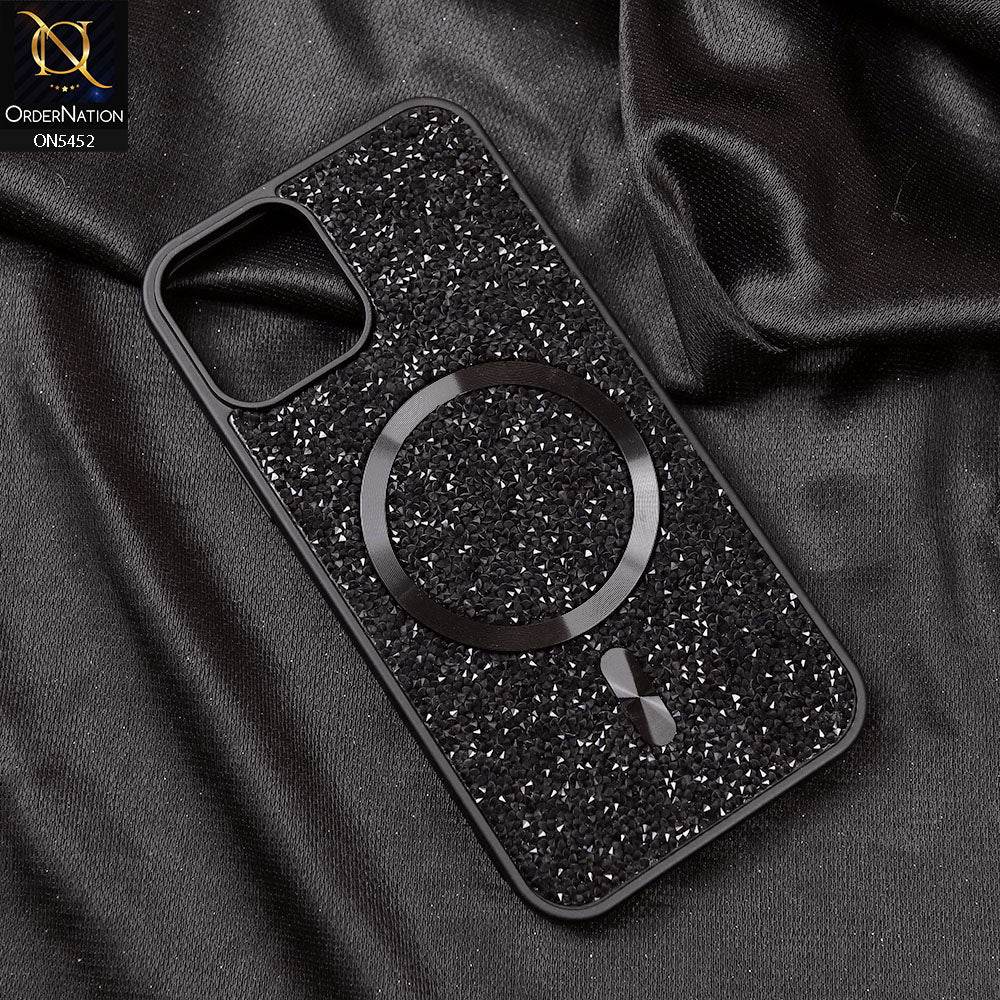 iPhone 13 Cover - Black - Luxury Bling Crystalline Rhinestones Shiny Glitter Magsafe Soft Borders Case - Futurestore.pk