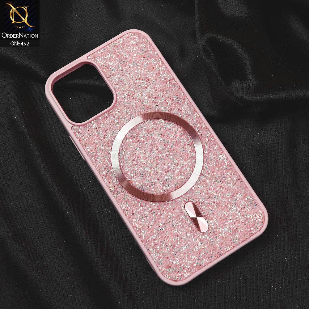 iPhone 13 Cover - Pink - Luxury Bling Crystalline Rhinestones Shiny Glitter Magsafe Soft Borders Case - Futurestore.pk