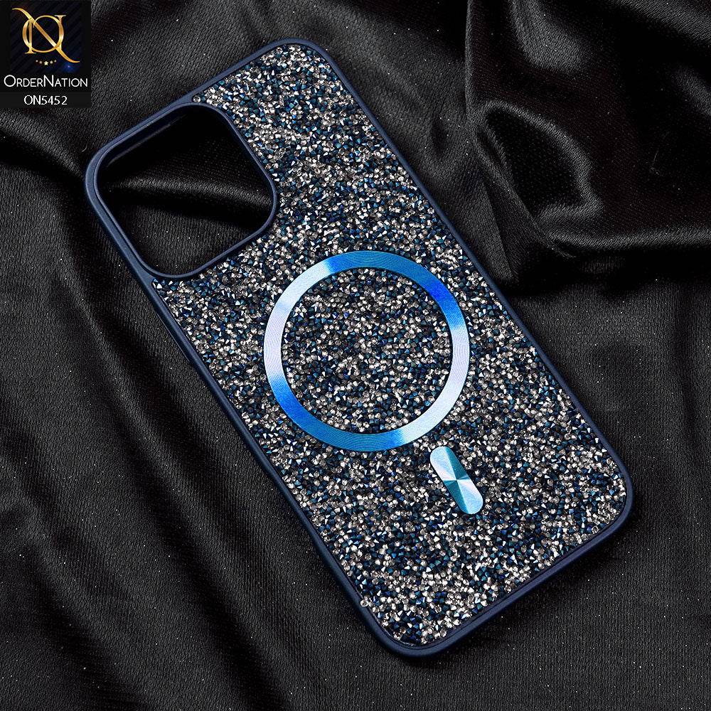 iPhone 16 Pro Max Cover - Blue - Luxury Bling Crystalline Rhinestones Shiny Glitter Magsafe Soft Borders Case - Futurestore.pk