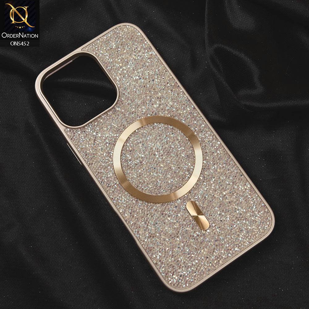 iPhone 16 Pro Max Cover - Golden - Luxury Bling Crystalline Rhinestones Shiny Glitter Magsafe Soft Borders Case - Futurestore.pk