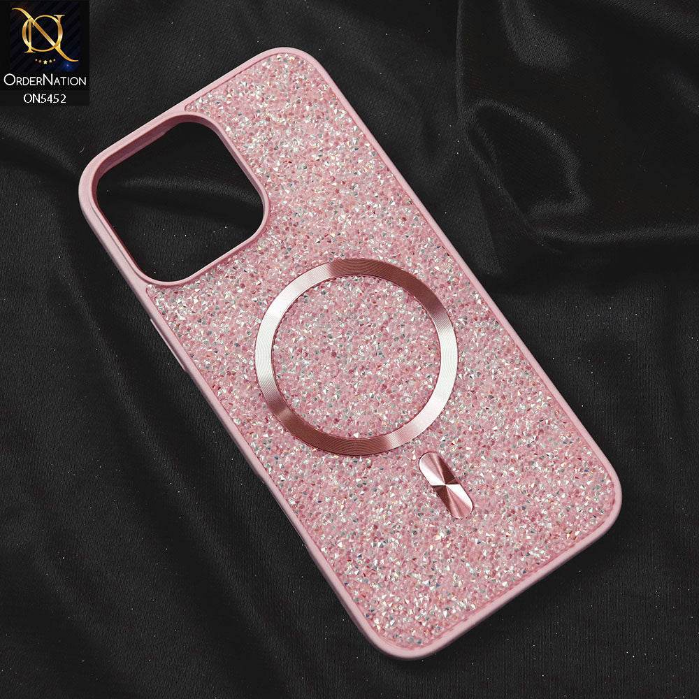 iPhone 16 Pro Max Cover - Pink - Luxury Bling Crystalline Rhinestones Shiny Glitter Magsafe Soft Borders Case - Futurestore.pk