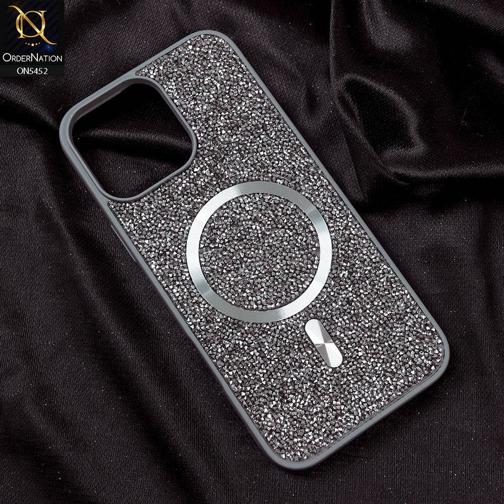 iPhone 16 Pro Max Cover - Titanium Gray - Luxury Bling Crystalline Rhinestones Shiny Glitter Magsafe Soft Borders Case - Futurestore.pk
