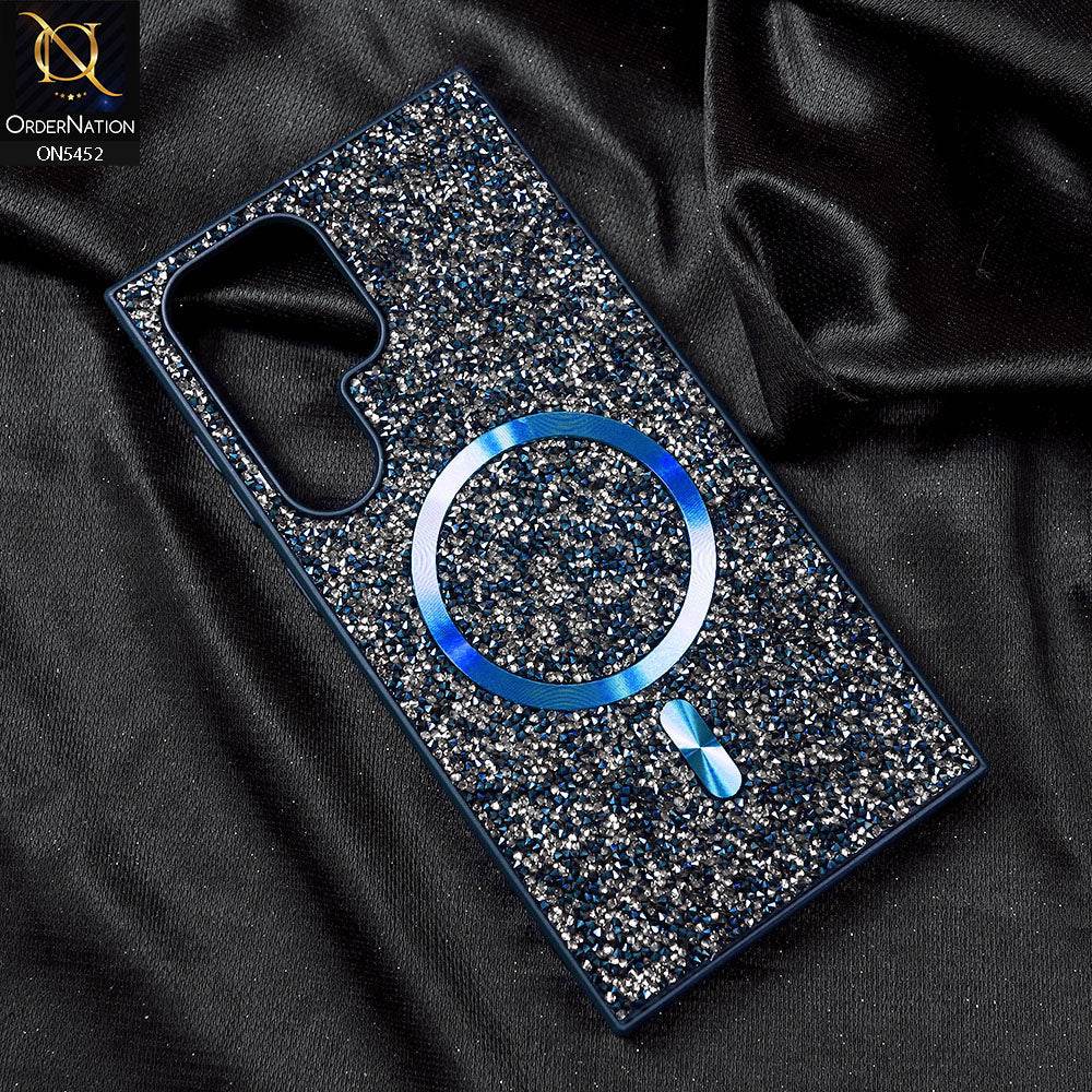 Samsung Galaxy S24 Ultra Cover - Blue - Luxury Bling Crystalline Rhinestones Shiny Glitter Magsafe Soft Borders Case - Futurestore.pk